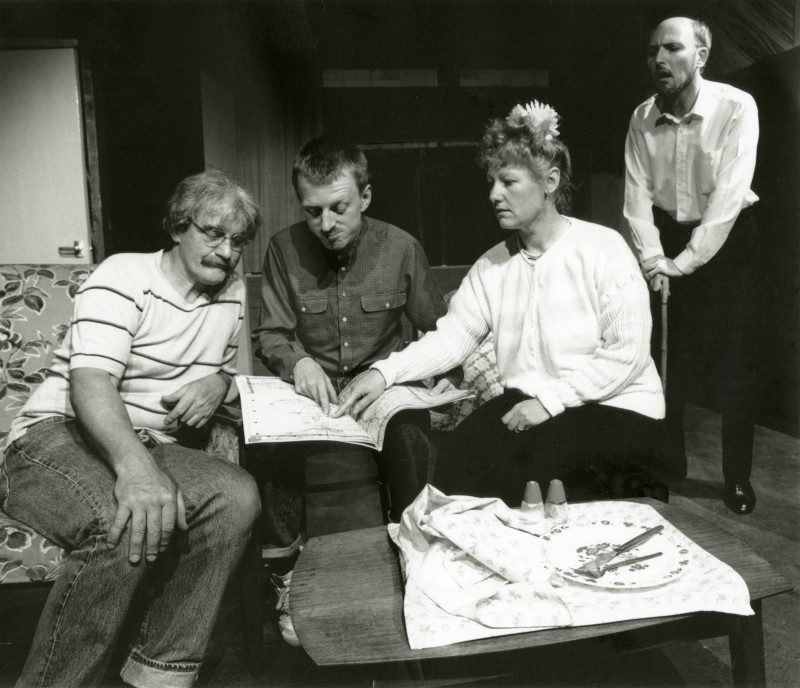 A Month of Sundays, by Bob Larbey, directed by Jacki Reed, 14-19 May, 1990 (the last production in the garage theatre), press photo. Ron Suthers, Vaughan Leslie, Sue Todd and Mike Peel.