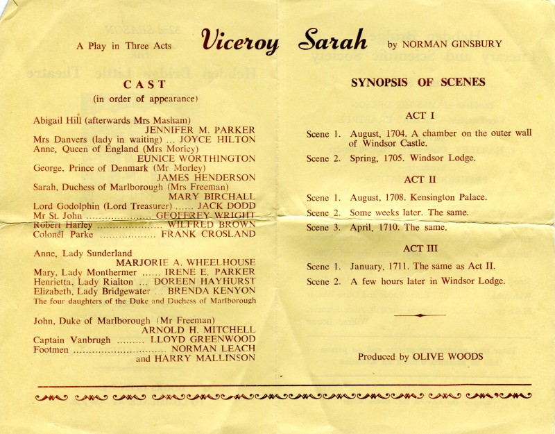 Viceroy Sarah, 1957 programme
