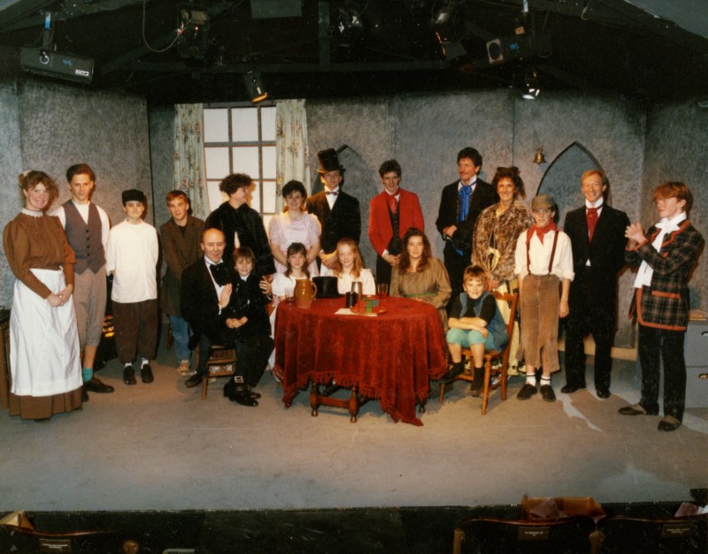 Cast of A Christmas Carol, by Charles Dickens, adapted by Shaun Sutton, 4-9 December 1989 Including Jenny Gore as Christmas Past, Edward Lack as Fred, Mike Peel as Scrooge, Sophie Reed as Tiny Tim, Kate Webster as Dora, Nicola Strong as Fanny, Gemma Hollings as Martha, Stuart Hought as Christmas Past, Jacki Reed as Mrs Fezziwig, Anthony Crabtree as Mr Fezziwig, Adam Robinson as Young Scrooge