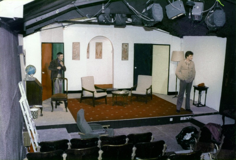Rehearsal for Boeing-Boeing by Marc Camoletti, the first production in the new theatre, performed 7-14 May 1983 Keith Briggs as Bernard, Paul Hargreaves as Robert