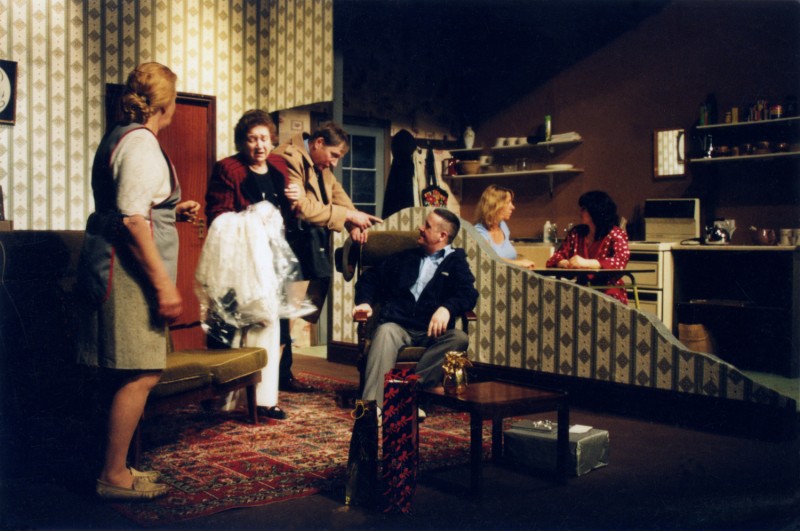 Sylvia's Wedding, by Jimmie Chinn, directed by Andrew Hamlin, 18-23 February 2002. Marian Feather as Joyce, Wendy Mertens as Myrtle, Steve Hirst as Stanley, Michael O'Donnell as Vic, Yvonne Collins as Sylvia, Cherie Dutton as Yvonne.