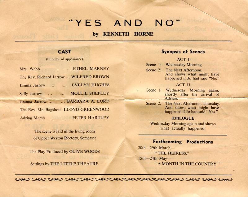 Yes and No, by Kenneth Horne, produced by Olive Woods, 24 January-2 February, 1952