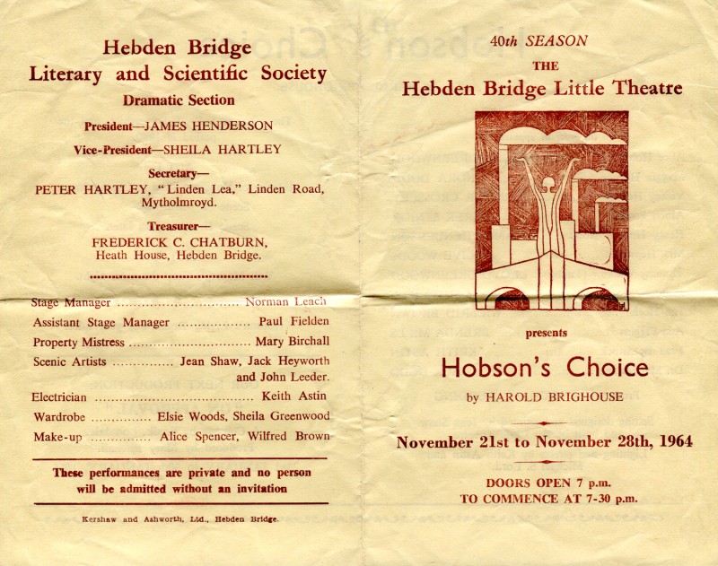 Hobson's Choice, by Harold Brighouse Directed by Michael Dudding, 21-28 November 1964