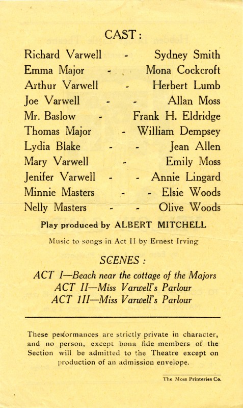 Yellow Sands, by Eden and Adelaide Phillpotts, directed by Albert Mitchell, 16-23 January 1943
