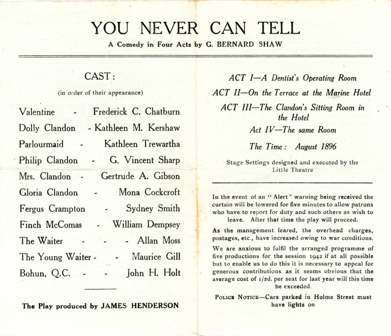 Programme for You Never Can Tell, 1942