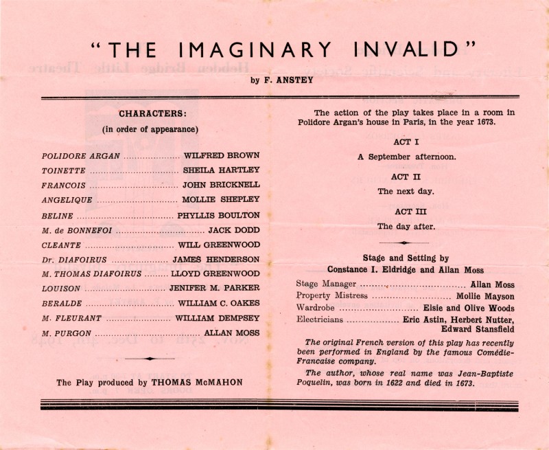 Programme for The Imaginary Invalid, 1948