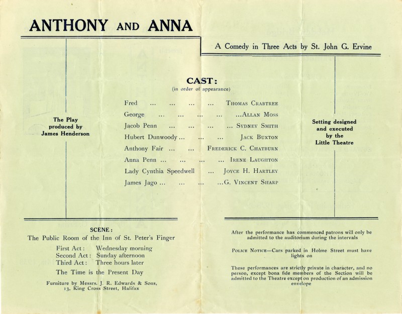 Programme for Anthony and Anna, 1938