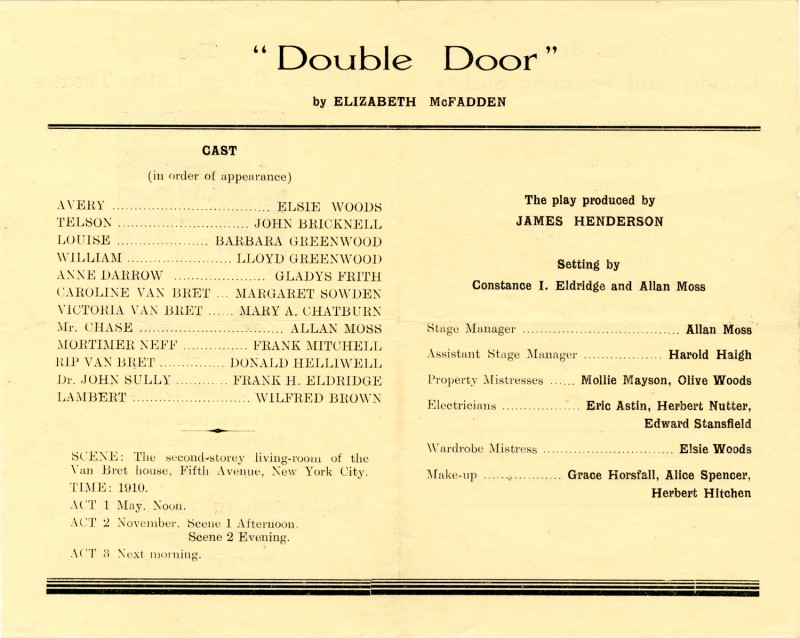 Double Door, by Elizabeth McFadden, produced by James Henderson, 24 March-2 April, 1949