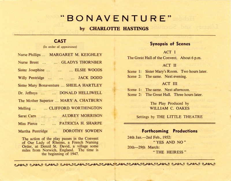 Programme for Bonaventure, 1951