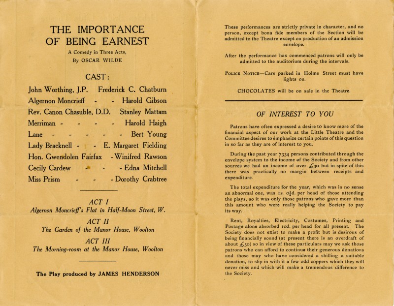 The Importance of Being Earnest programme, 1939