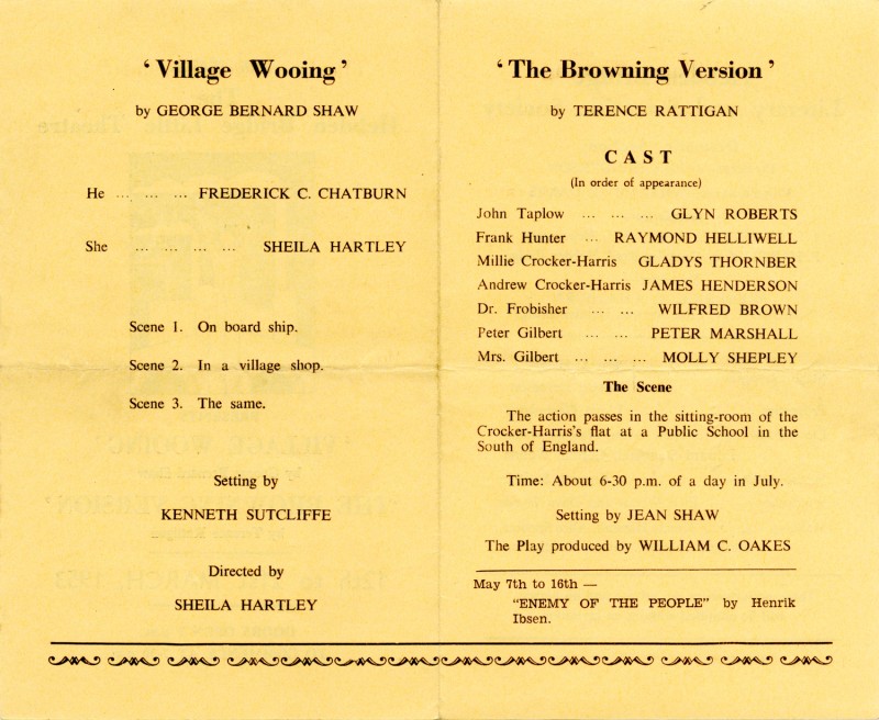 Programme for Village Wooing/The Browning Version, 1953
