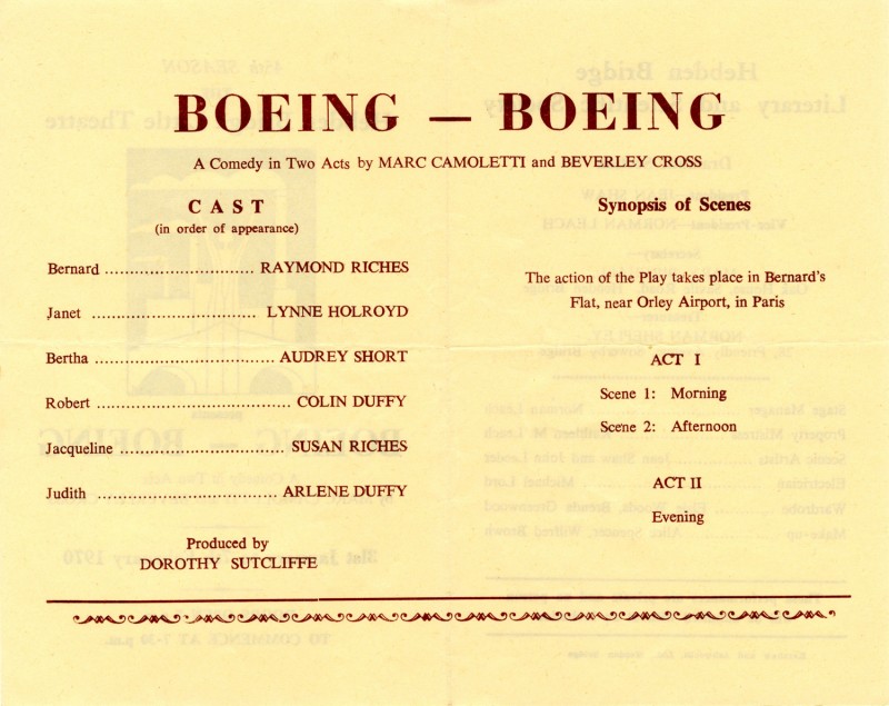 Boeing-Boeing by Marc Camoletti and Beverley Cross Directed by Dorothy Sutcliffe, 31 January-7 February 1970