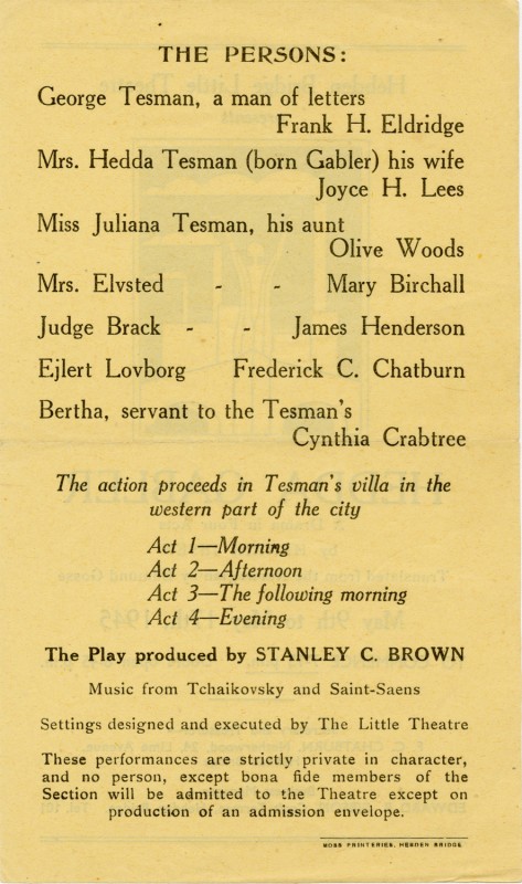 Programme for Hedda Gabler, 1945