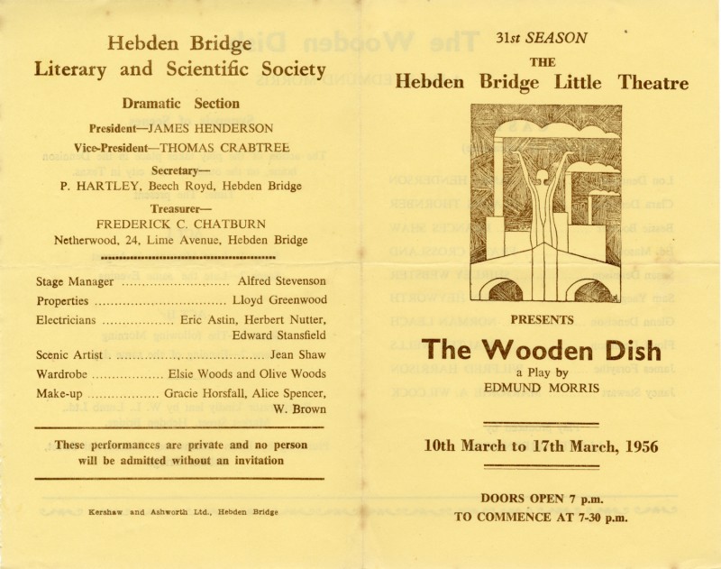 Programme for The Wooden Dish by Edmund Morris, 10-17 March 1956, directed by Lloyd Greenwood.