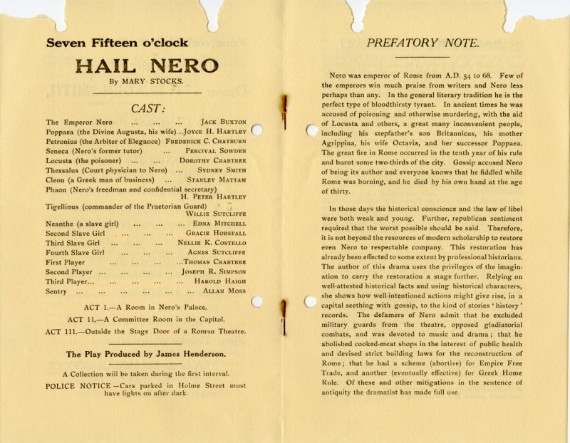 Hail Nero, by Mary Stocks, directed by James Henderson, 1937
