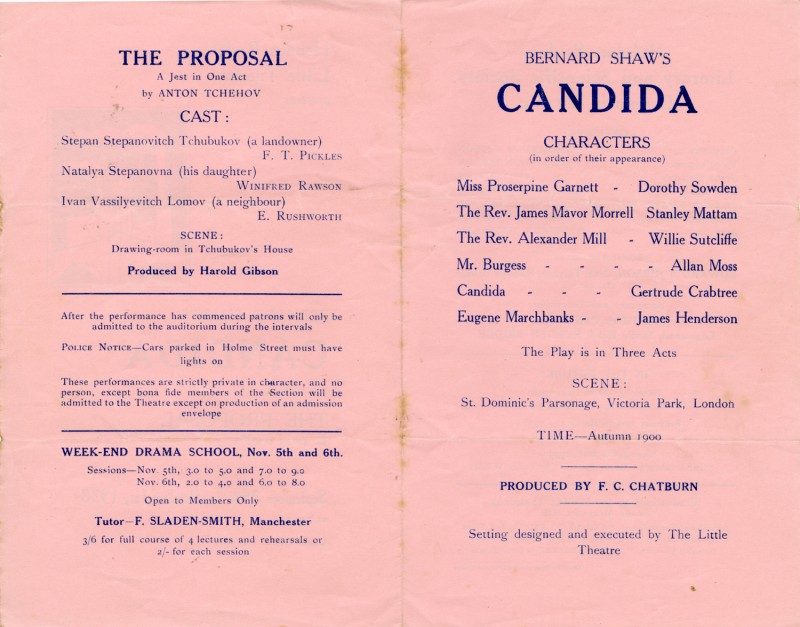 Candida, by G.B. Shaw, directed by F.C. Chatburn, 24 September-1 October 1938