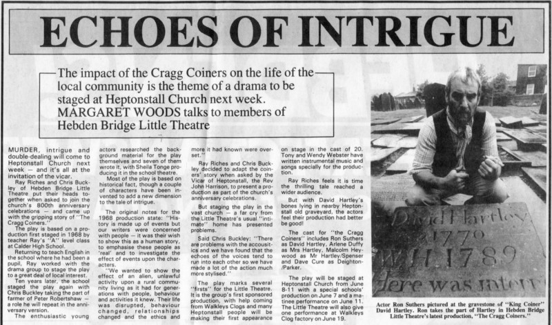 The Cragg Coiners, 1988. Press cutting