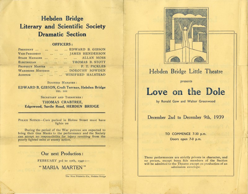 Programme for Love on the Dole, 1939