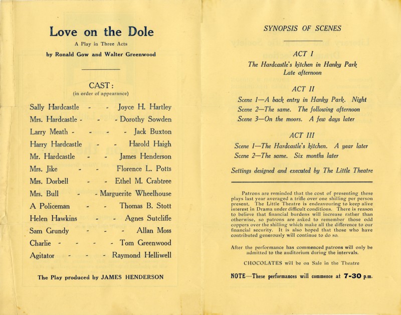 Programme for Love on the Dole, 1939