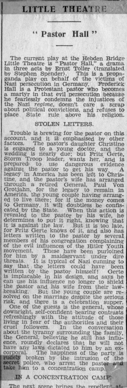 Pastor Hall, 1940 press article